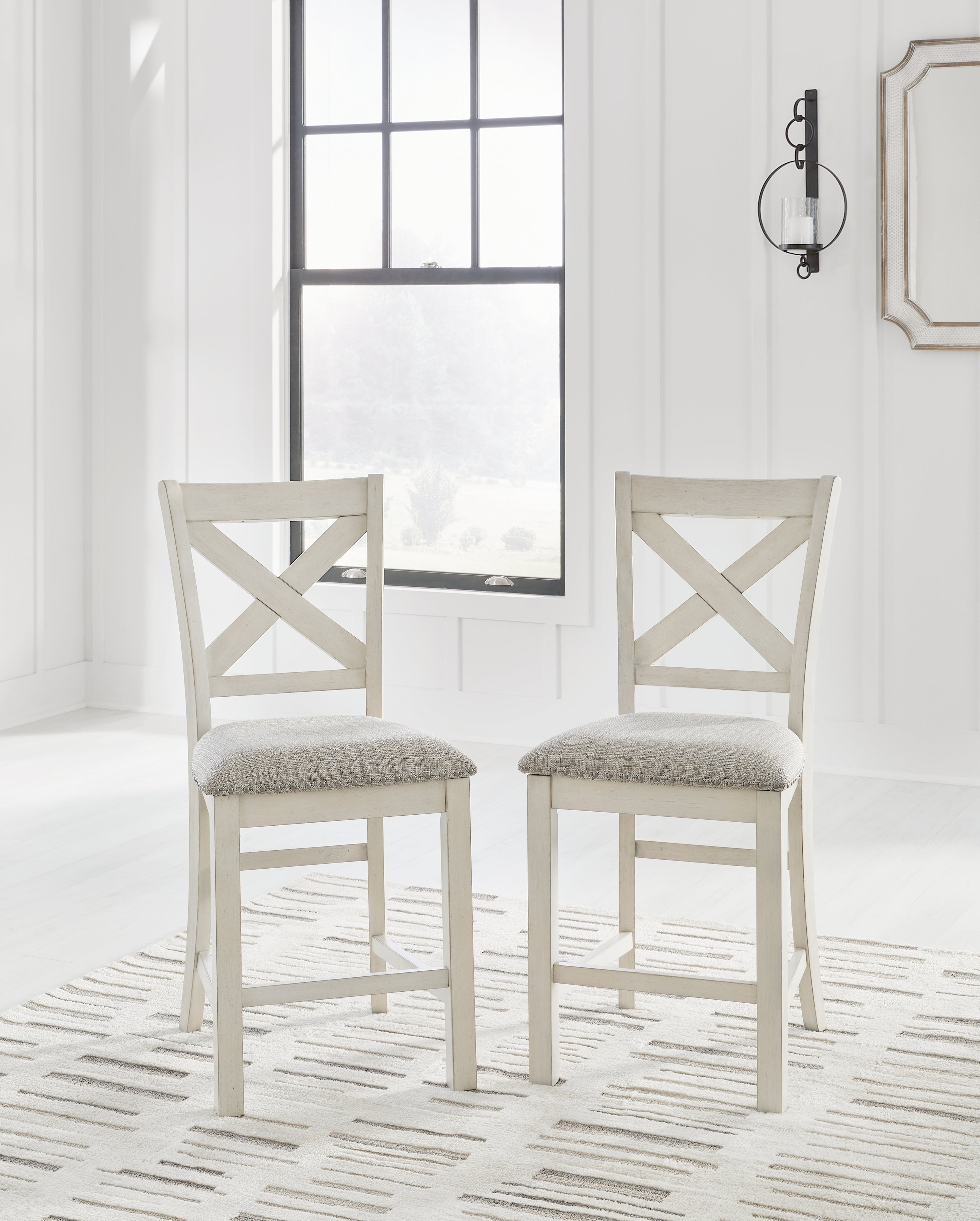 Robbinsdale Counter Height Dining Table, 4 Barstools and Server, Antique White