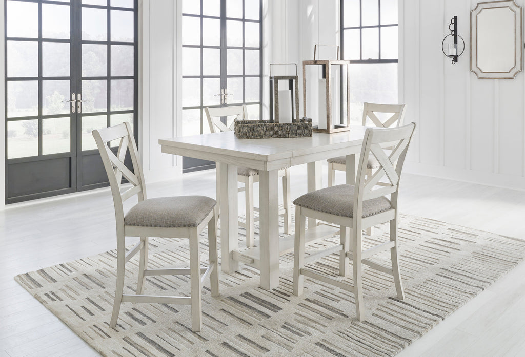 Robbinsdale Counter Height Dining Table, 4 Barstools and Server, Antique White