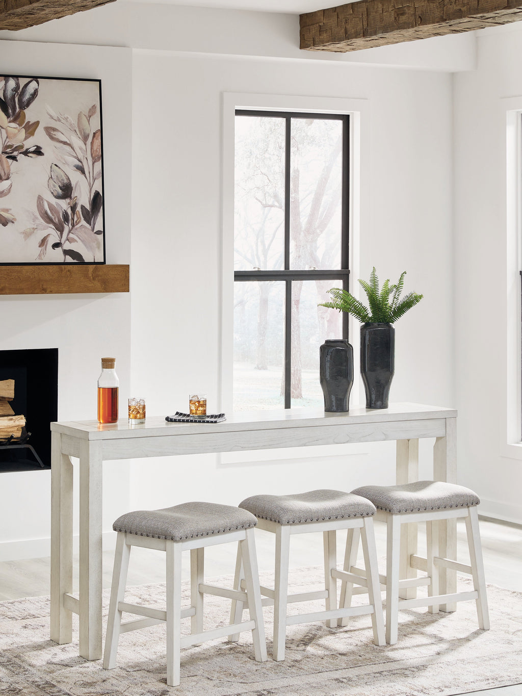 Robbinsdale Counter Height Dining Table and 3 Barstools Set, Antique White