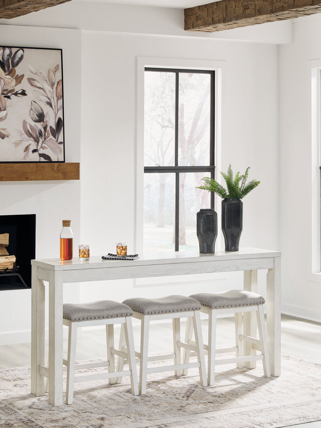 Robbinsdale Counter Height Dining Table and 3 Barstools Set, Antique White