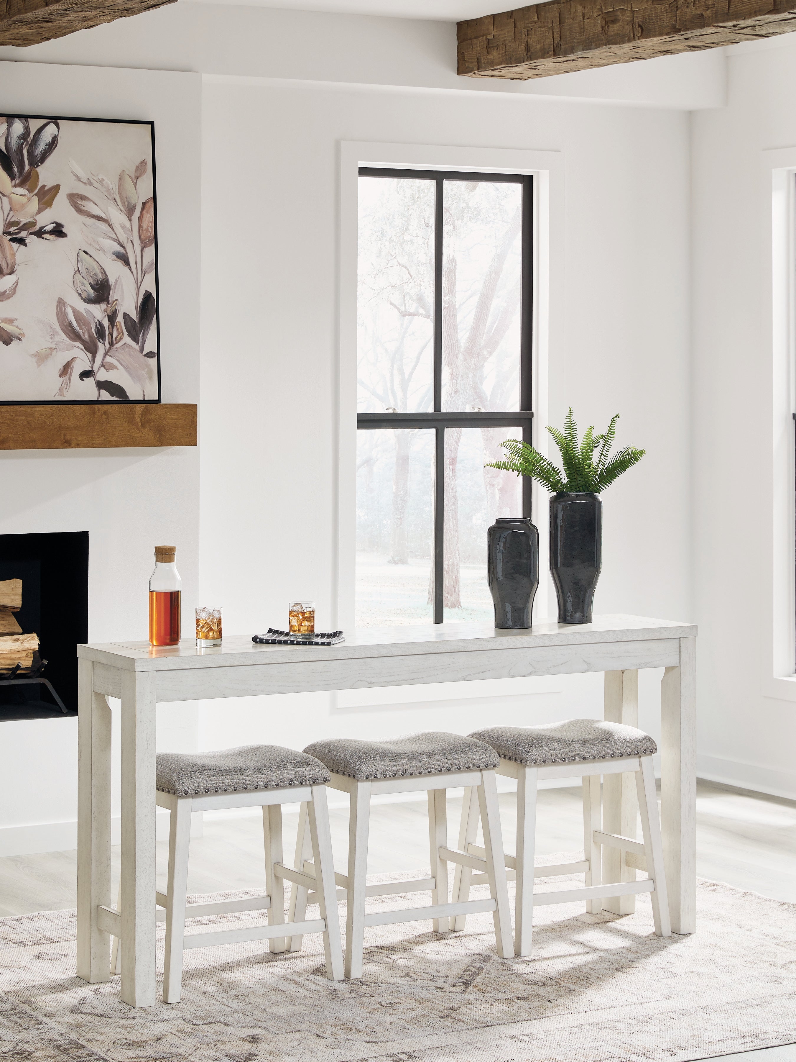 Robbinsdale Counter Height Dining Table and 3 Barstools Set, Antique White