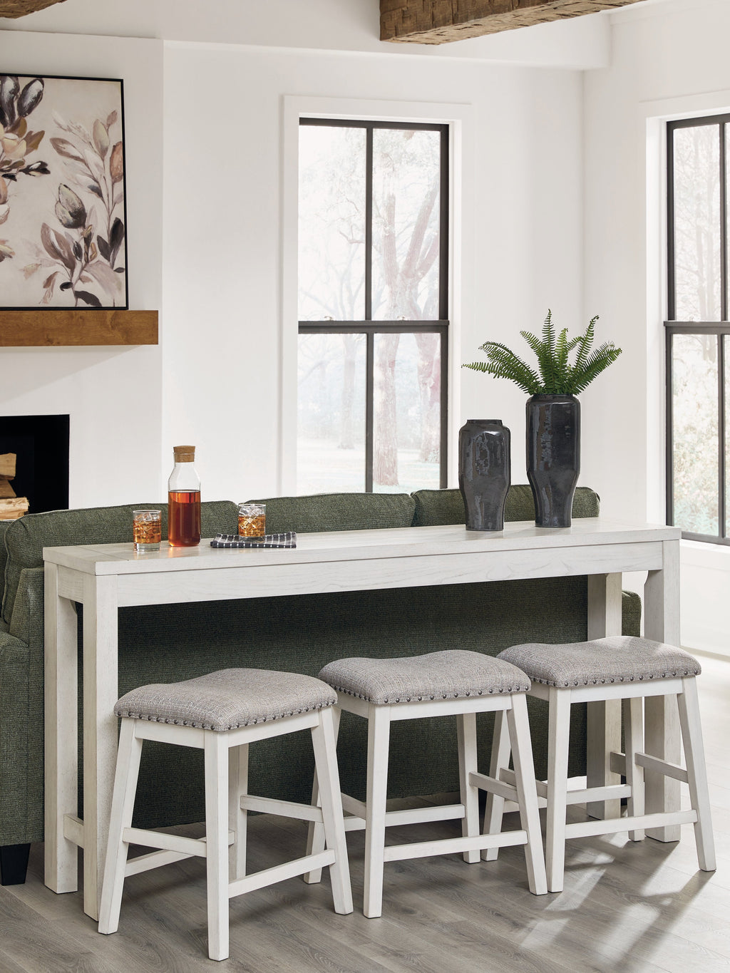 Robbinsdale Counter Height Dining Table and 3 Barstools Set, Antique White