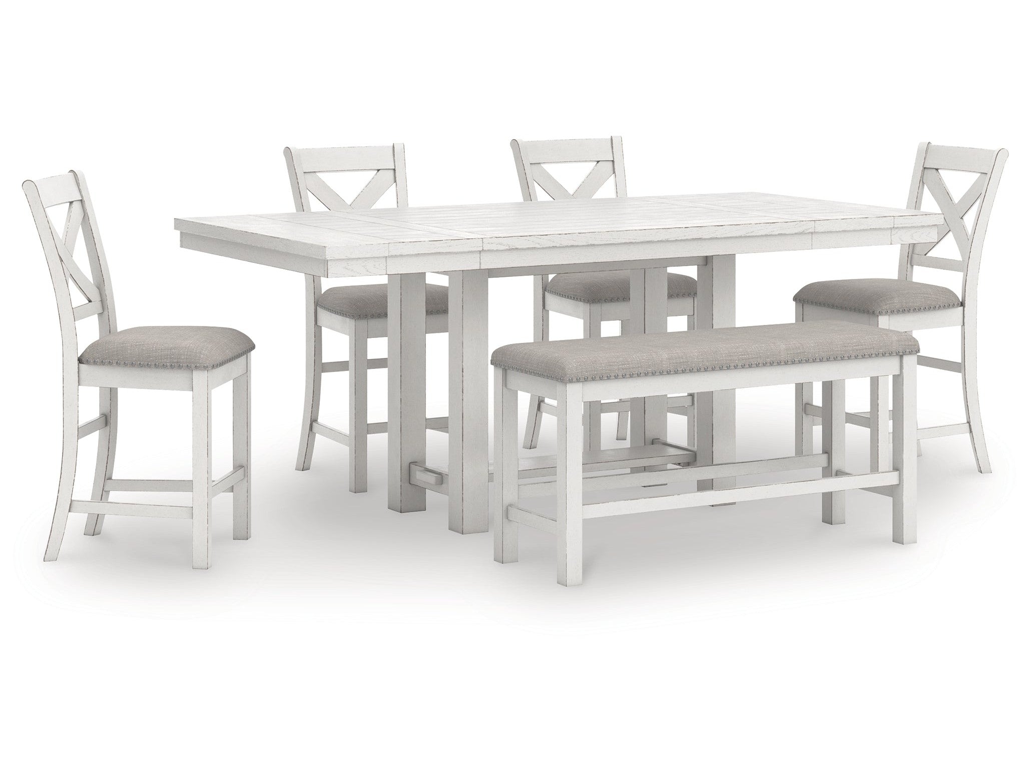 Robbinsdale Counter Height Dining Table and 4 Barstools and Bench, Antique White