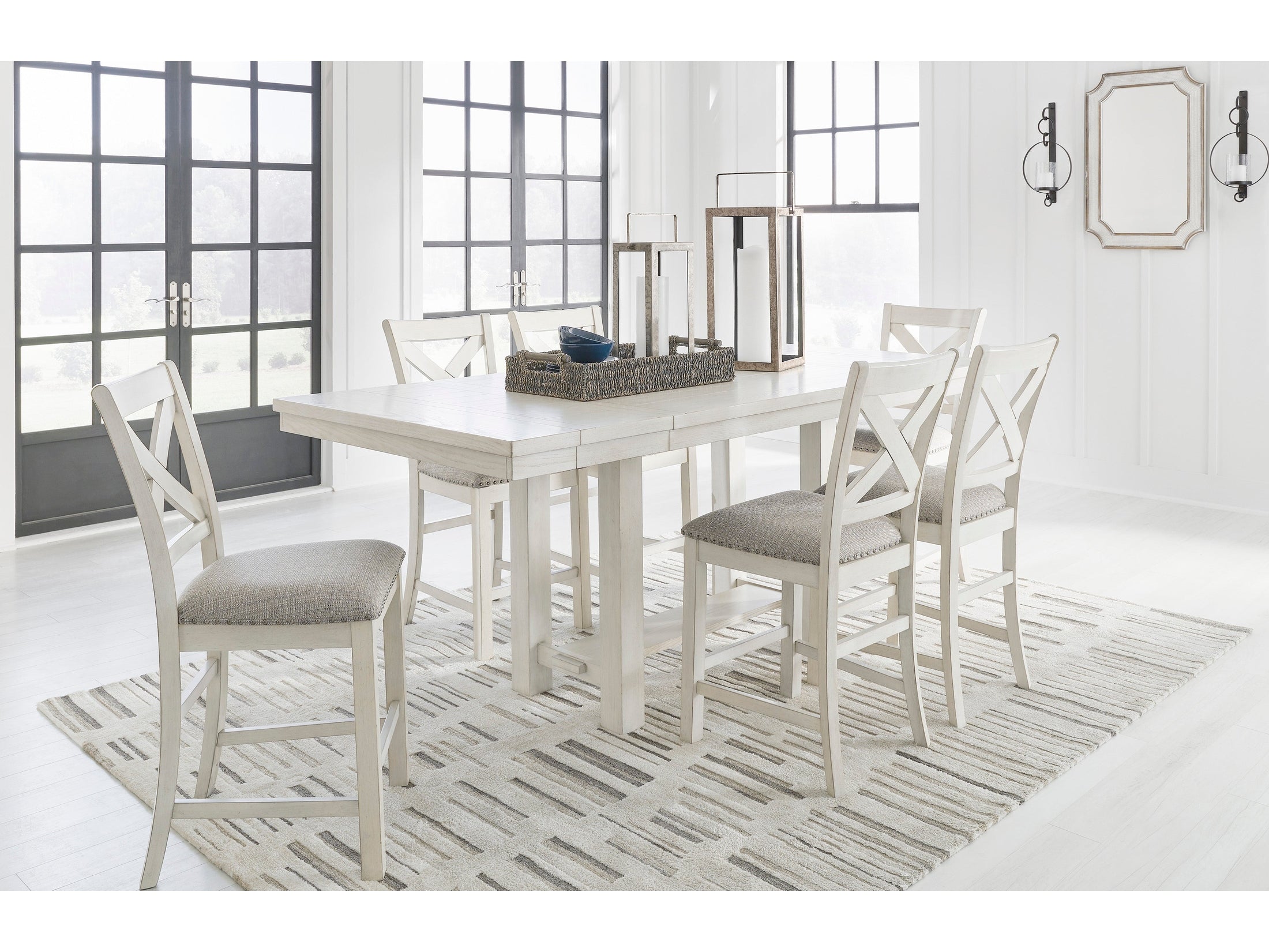 Robbinsdale Antique White Counter Height Dining Table and 6 Barstools