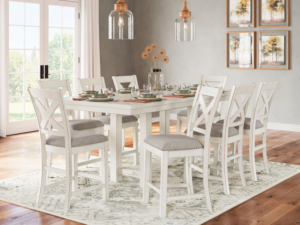 Robbinsdale Antique White Counter Height Dining Table and 8 Barstools