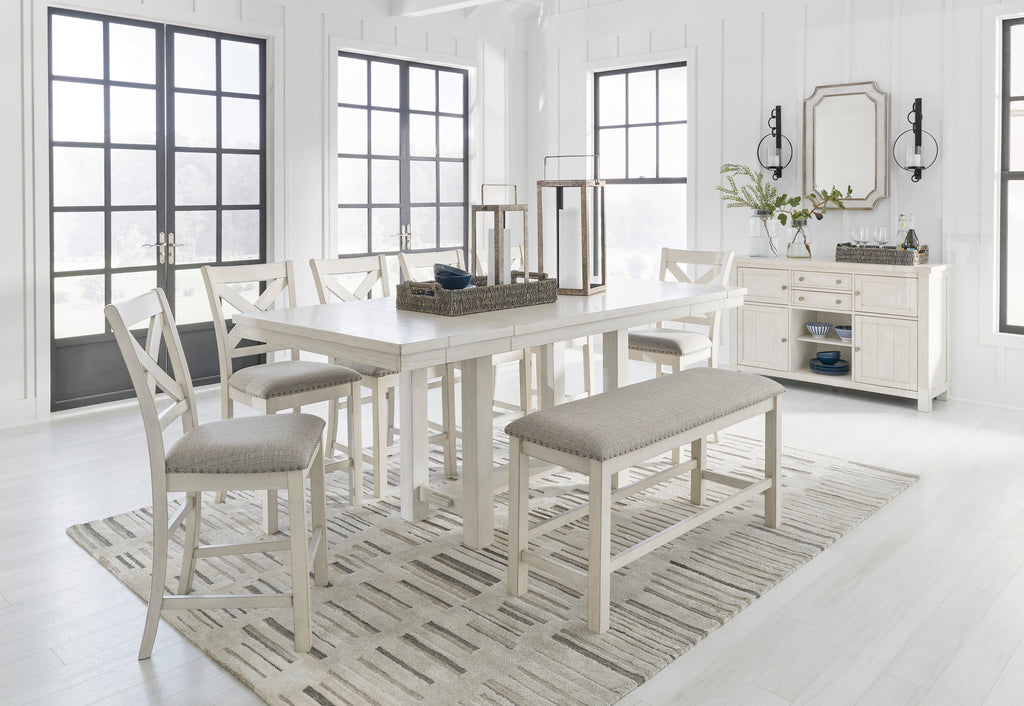 Robbinsdale Counter Height Dining Table w/6 Barstools & Bench and Server, Antique White