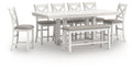 Robbinsdale Counter Height Extension Dining Table, 6 Barstools and Bench, Antique White