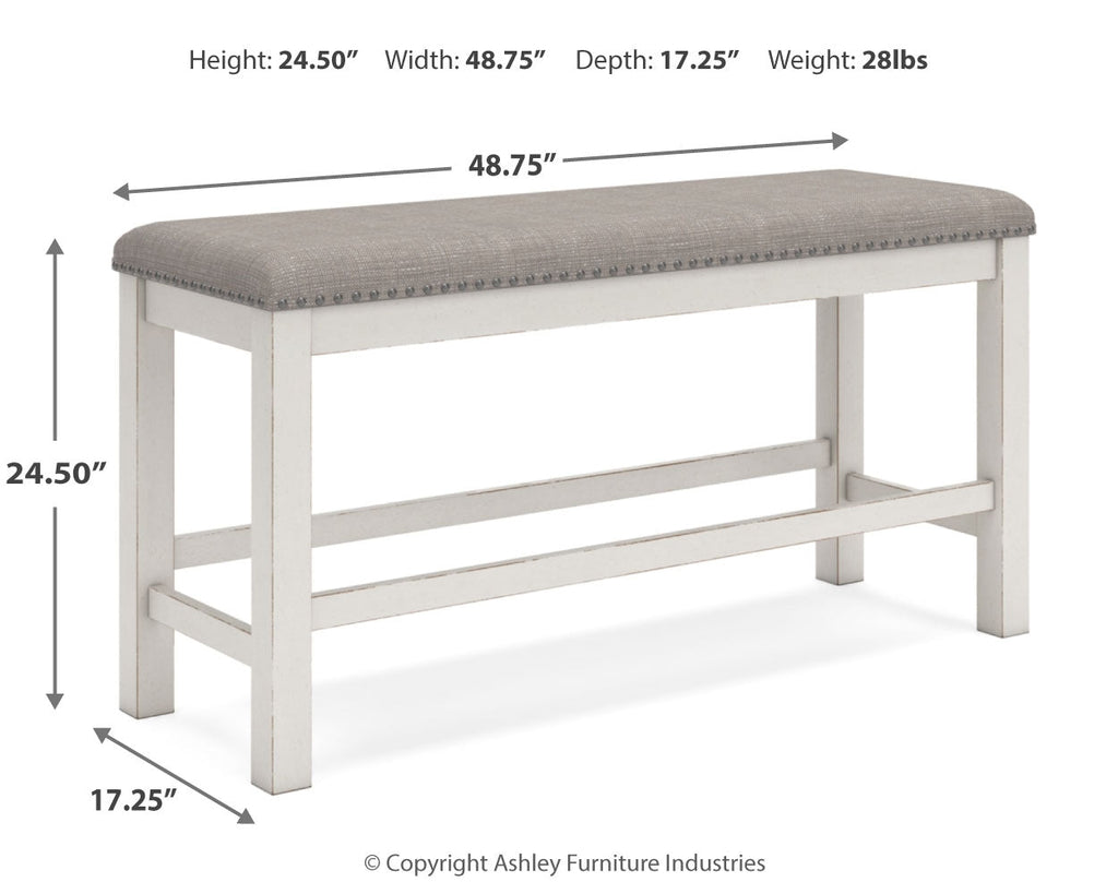 Robbinsdale Counter Height Extension Dining Table, 6 Barstools and Bench, Antique White