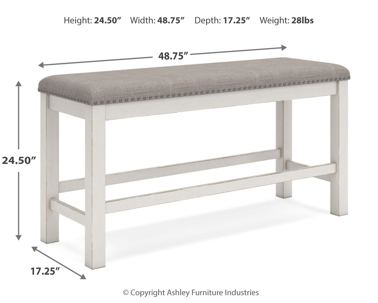 Robbinsdale Counter Height Extension Dining Table, 6 Barstools and Bench, Antique White