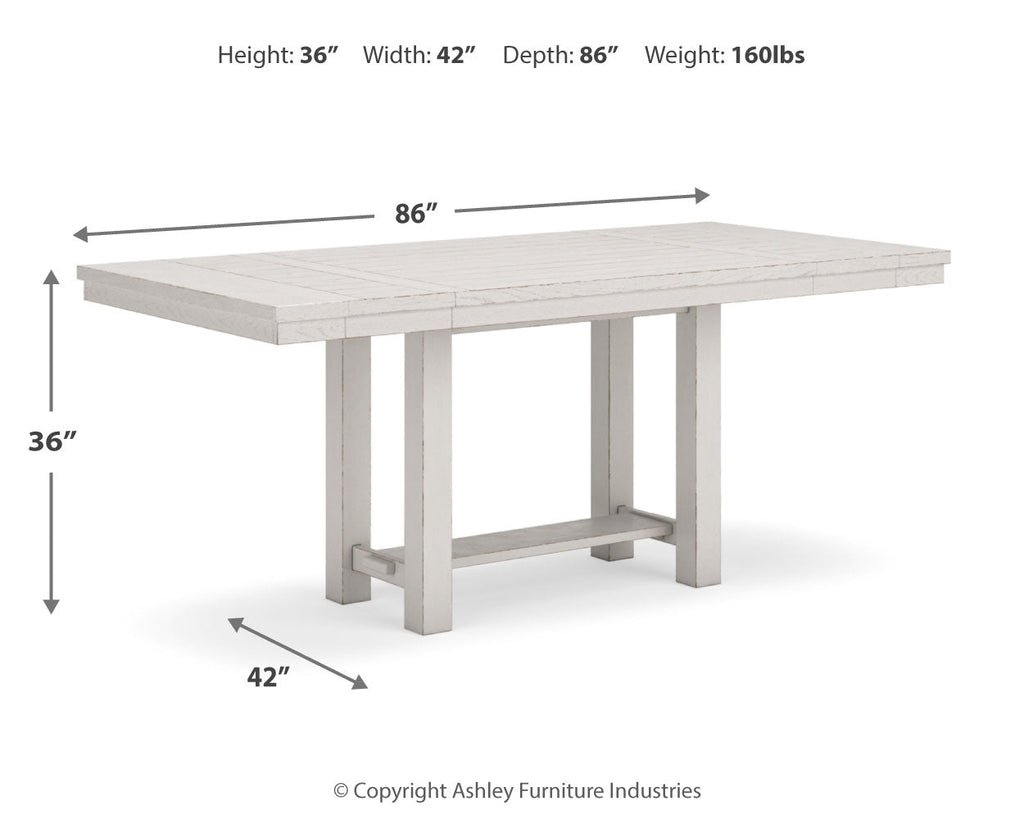 Robbinsdale Counter Height Extension Dining Table, 6 Barstools and Bench, Antique White