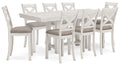 Robbinsdale Antique White Counter Height Table and 8 Barstools