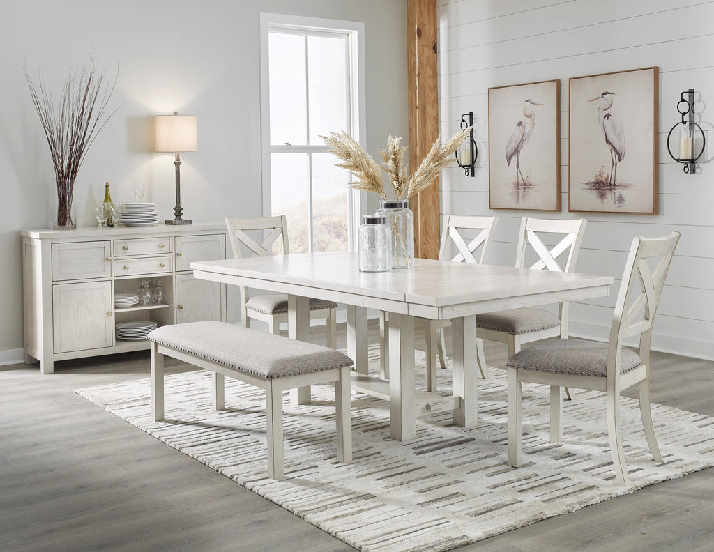 Robbinsdale Antique White Dining Table w/4 Chairs & Bench