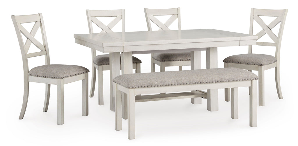 Robbinsdale Antique White Dining Table w/4 Chairs & Bench