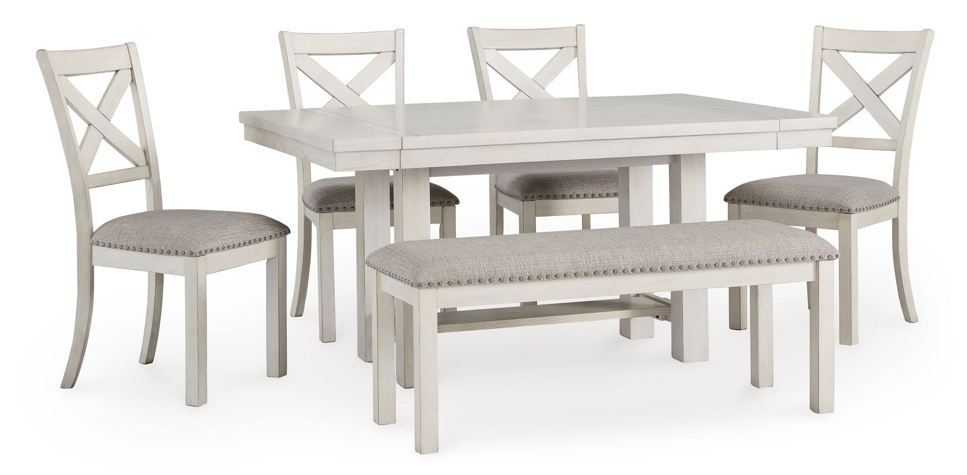 Robbinsdale Antique White Dining Table w/4 Chairs & Bench