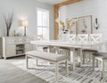 Robbinsdale Antique White Dining Table w/6 Chairs & Bench and Server