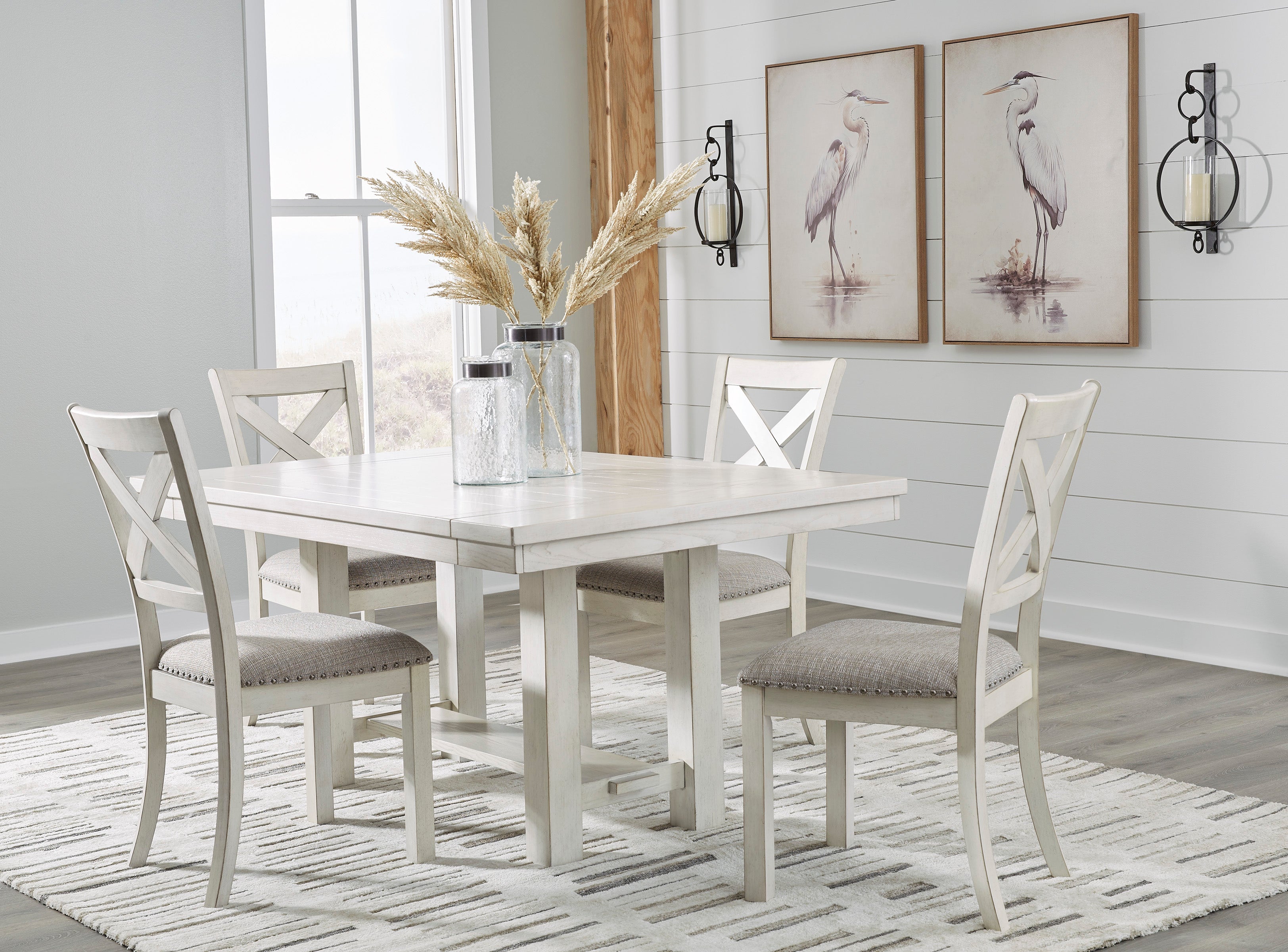 Robbinsdale Antique White Dining Table w/4 Chairs and Server