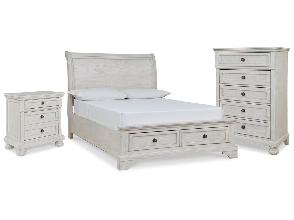 Robbinsdale Full Sleigh Storage Bed, Chest and Nightstand, Antique White