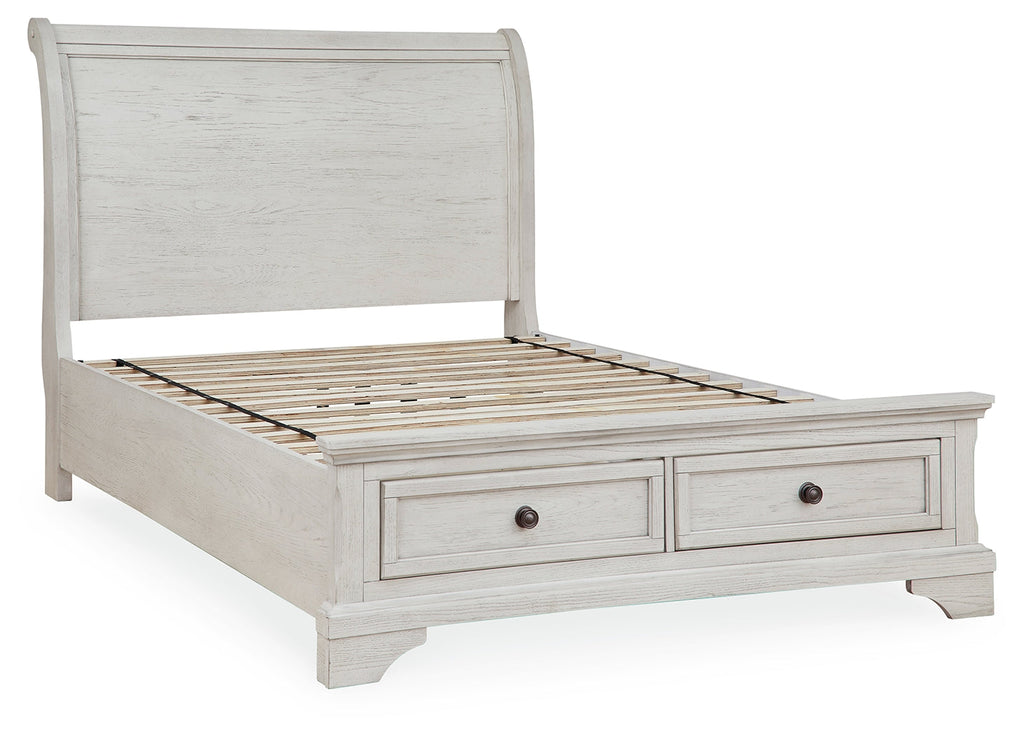 Robbinsdale Full Sleigh Storage Bed, Chest and Nightstand, Antique White