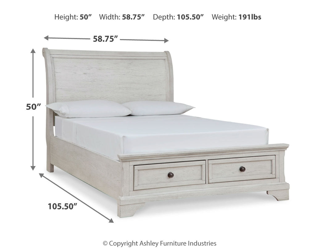 Robbinsdale Full Sleigh Storage Bed, Chest and Nightstand, Antique White