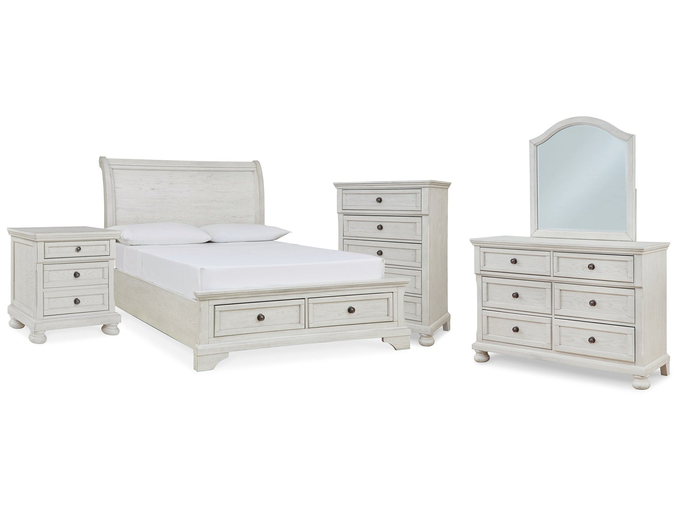 Robbinsdale Full Storage Sleigh Bedroom Set, Antique White
