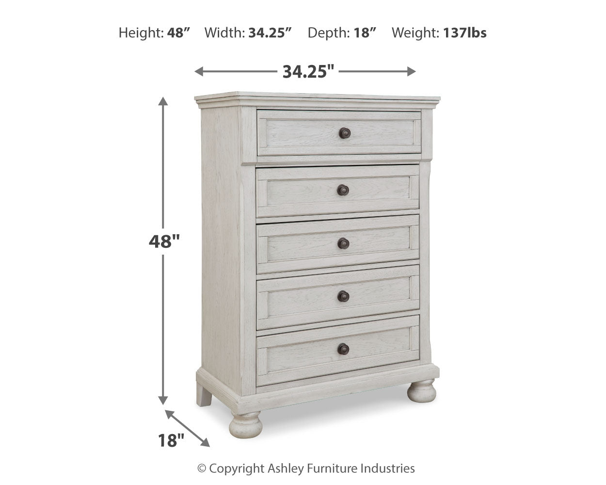Robbinsdale Full Storage Sleigh Bedroom Set, Antique White