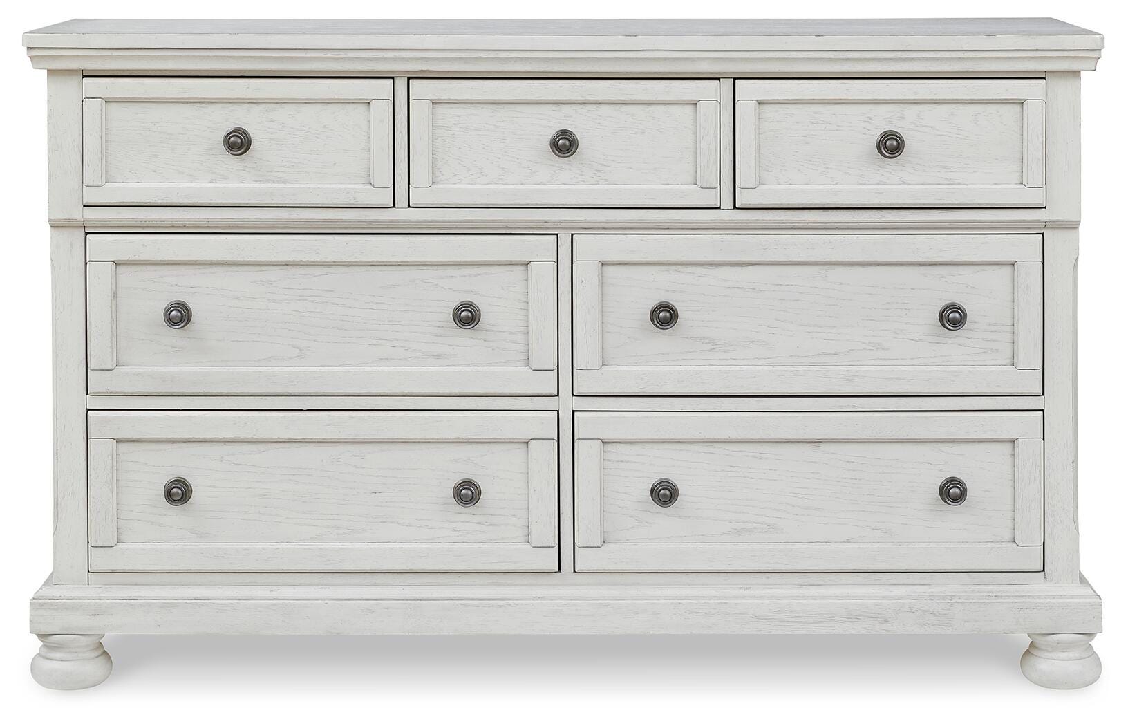 Robbinsdale King Panel Storage Bed, Dresser, Chest and 2 Nightstands, Antique White