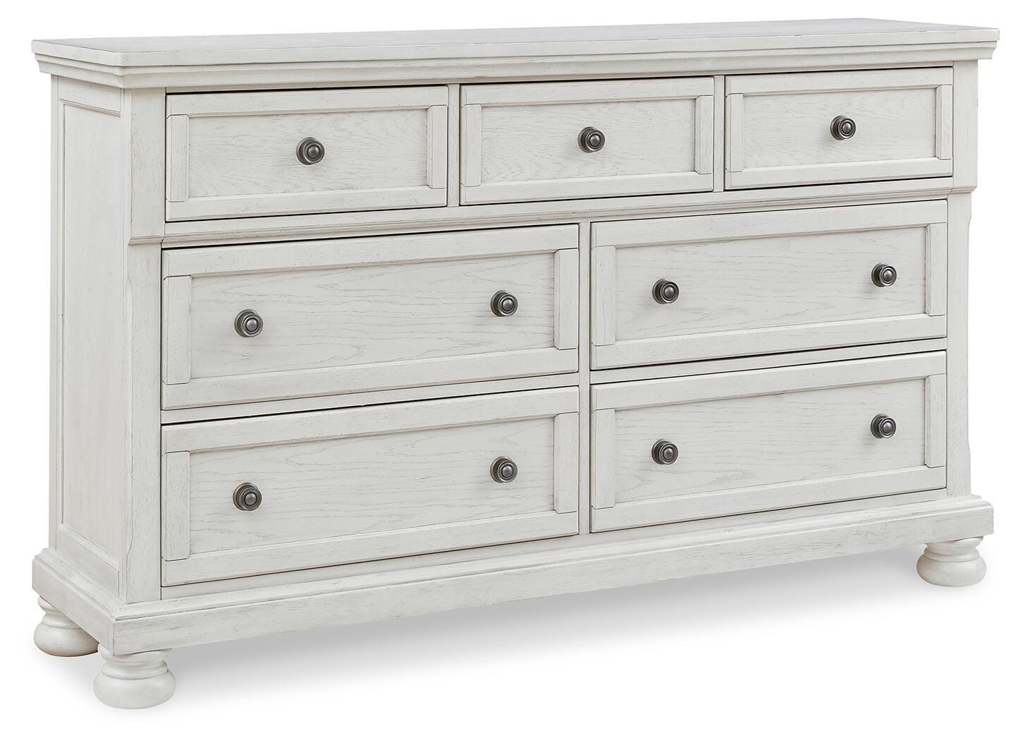 Robbinsdale King Panel Storage Bed, Dresser, Chest and 2 Nightstands, Antique White