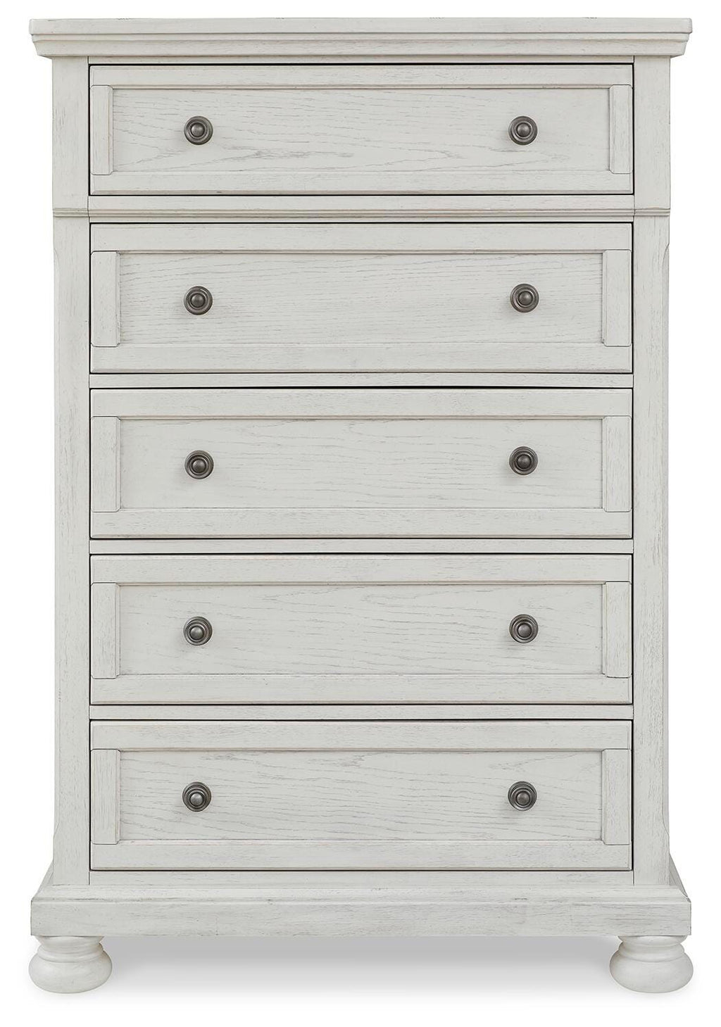 Robbinsdale King Panel Storage Bed, Dresser, Chest and 2 Nightstands, Antique White