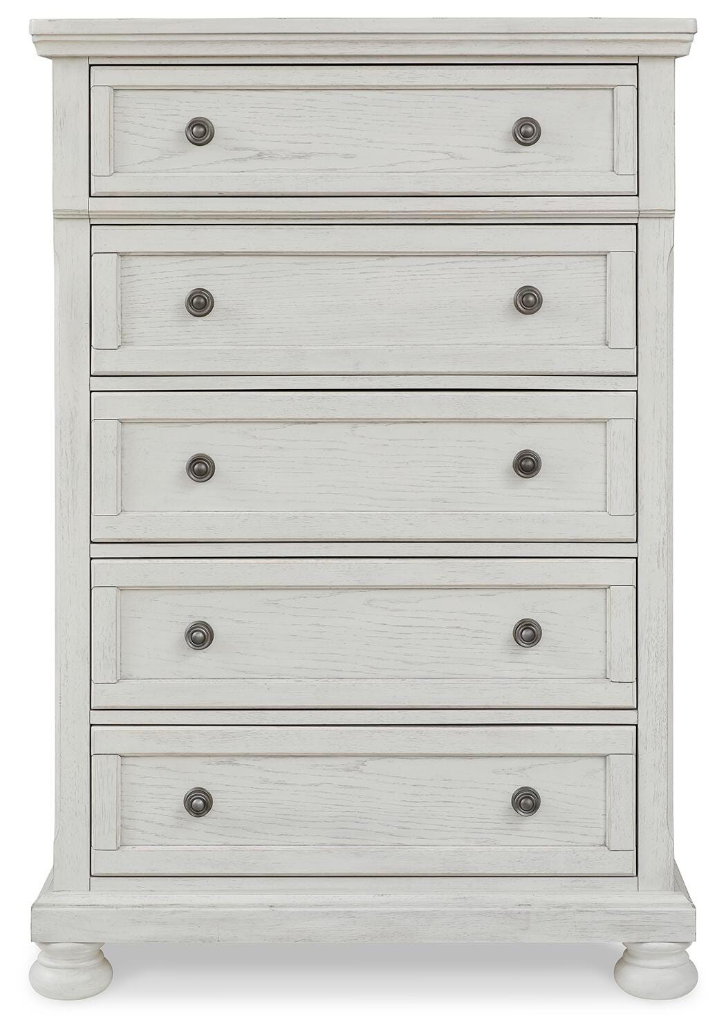 Robbinsdale King Panel Storage Bed, Dresser, Chest and 2 Nightstands, Antique White