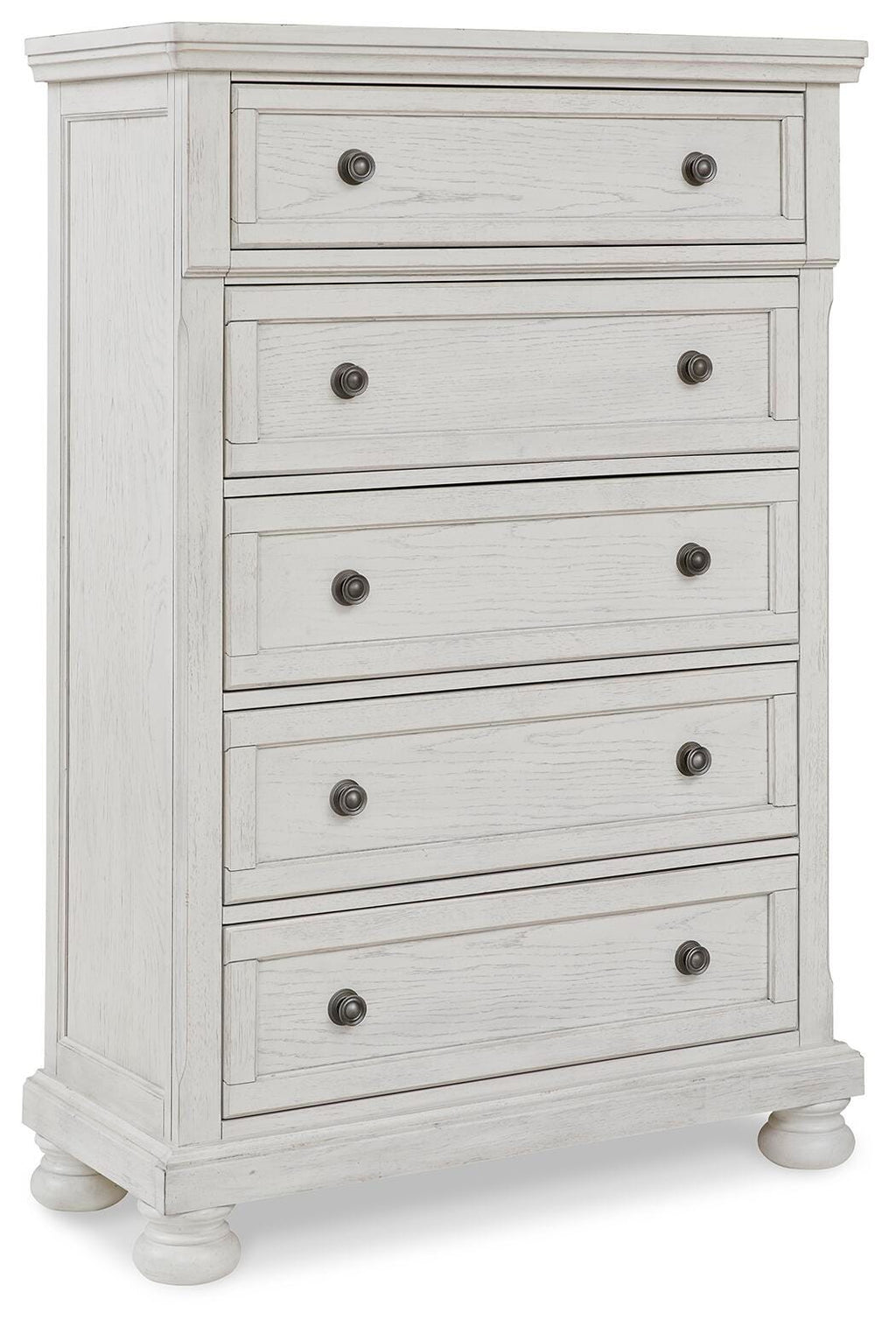 Robbinsdale King Panel Storage Bed, Dresser, Chest and 2 Nightstands, Antique White