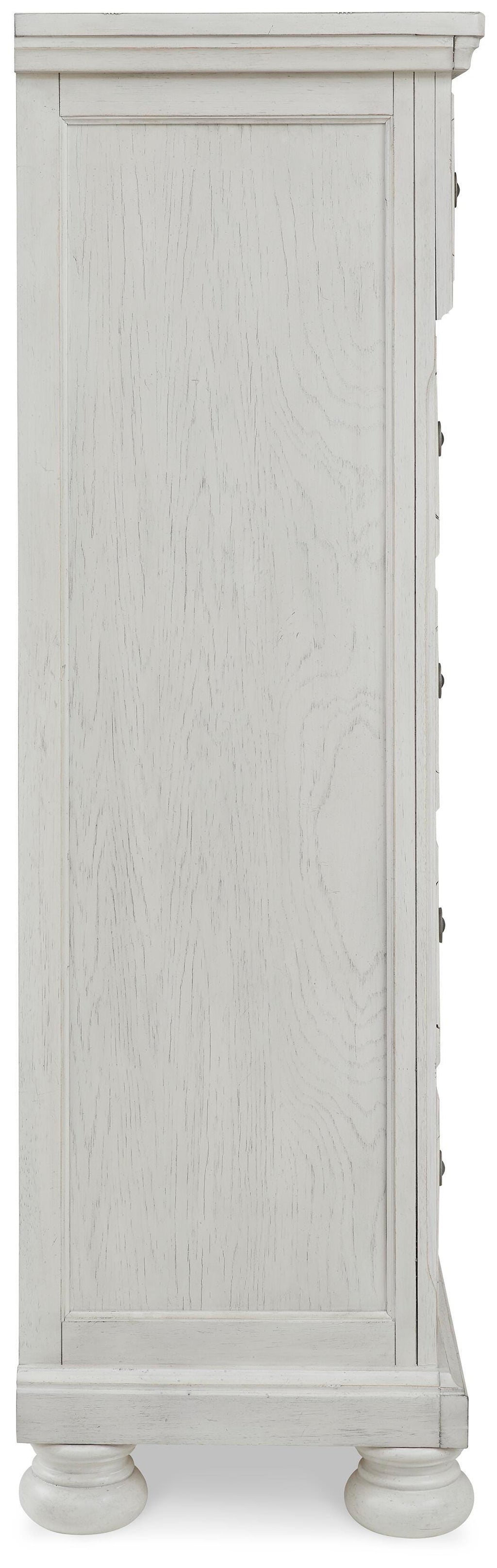 Robbinsdale King Panel Storage Bed, Dresser, Chest and 2 Nightstands, Antique White