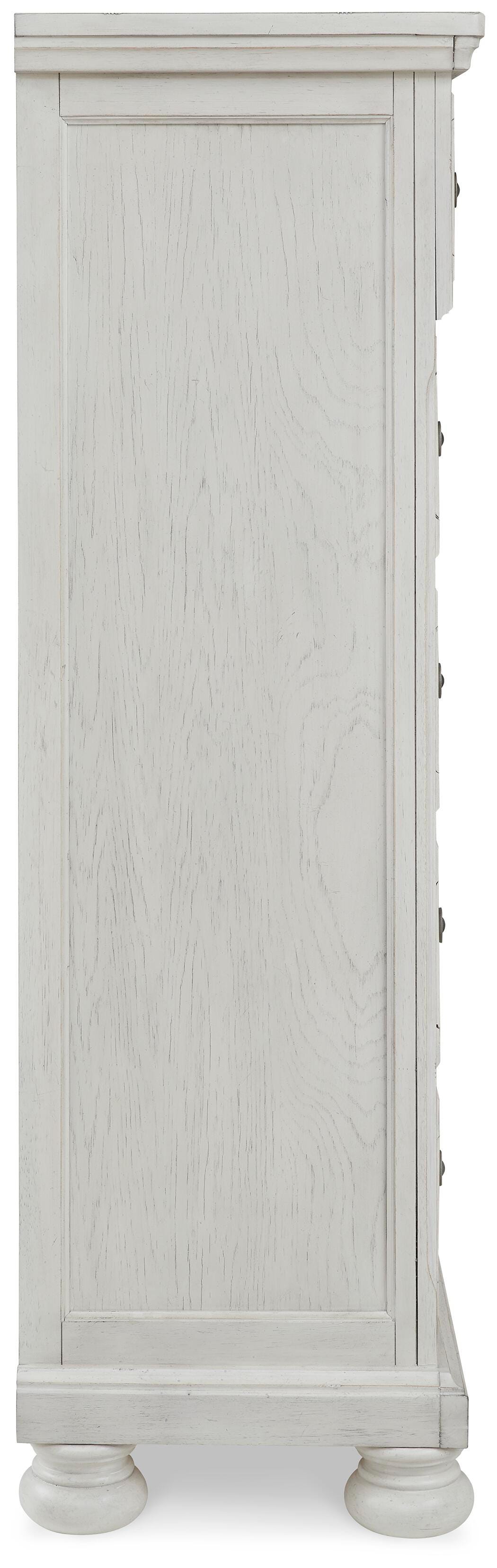 Robbinsdale King Panel Storage Bed, Dresser, Chest and 2 Nightstands, Antique White