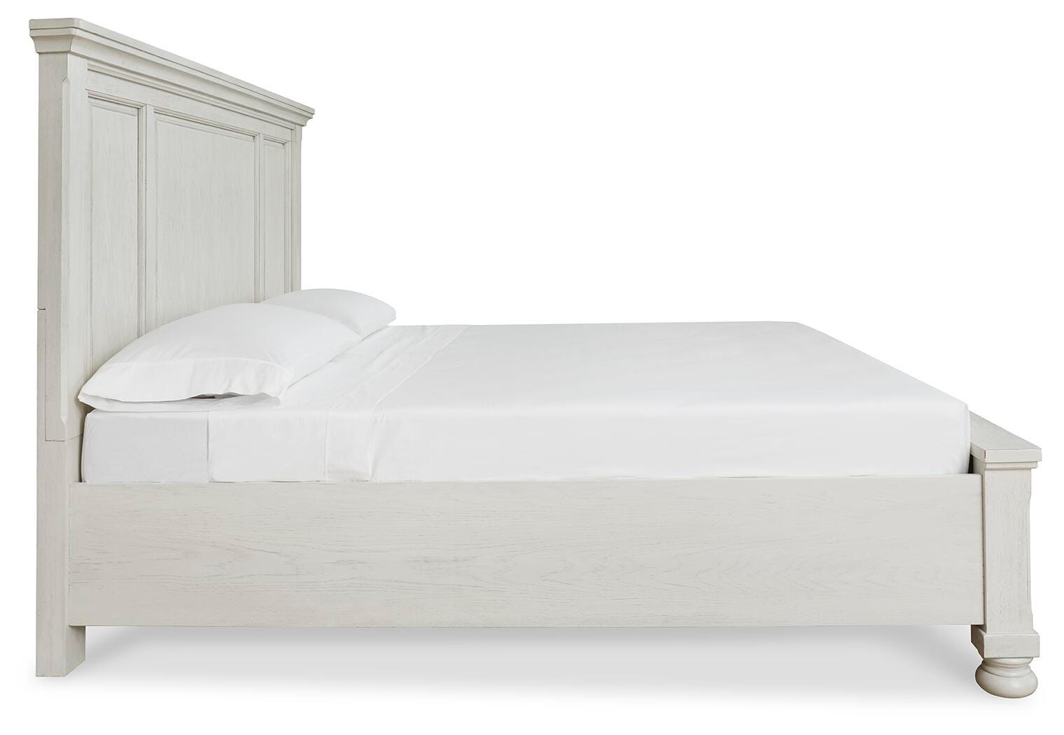 Robbinsdale King Panel Storage Bed, Dresser, Chest and 2 Nightstands, Antique White