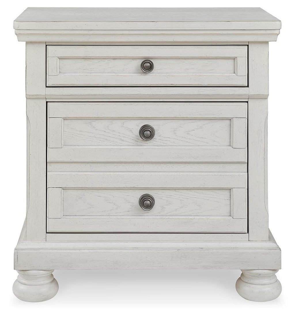 Robbinsdale King Panel Storage Bed, Dresser, Chest and 2 Nightstands, Antique White