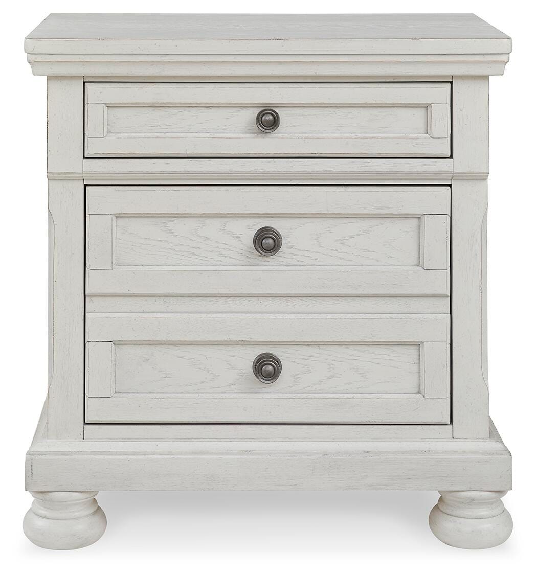 Robbinsdale King Panel Storage Bed, Dresser, Chest and 2 Nightstands, Antique White