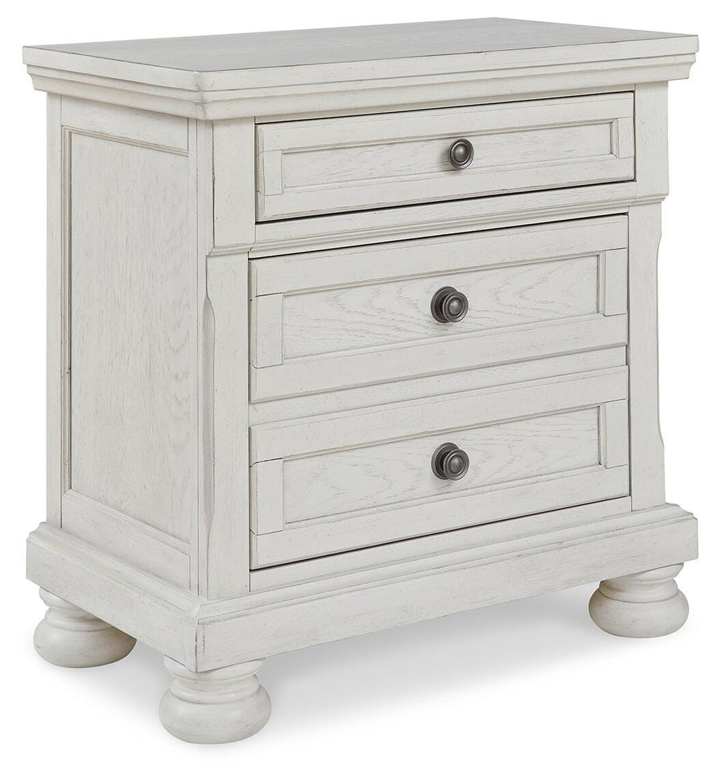 Robbinsdale King Panel Storage Bed, Dresser, Chest and 2 Nightstands, Antique White