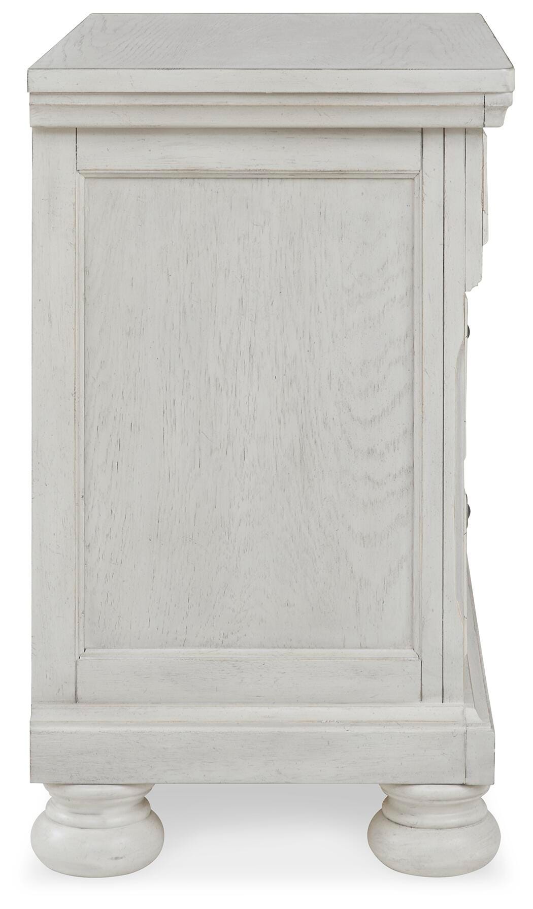 Robbinsdale King Panel Storage Bed, Dresser, Chest and 2 Nightstands, Antique White