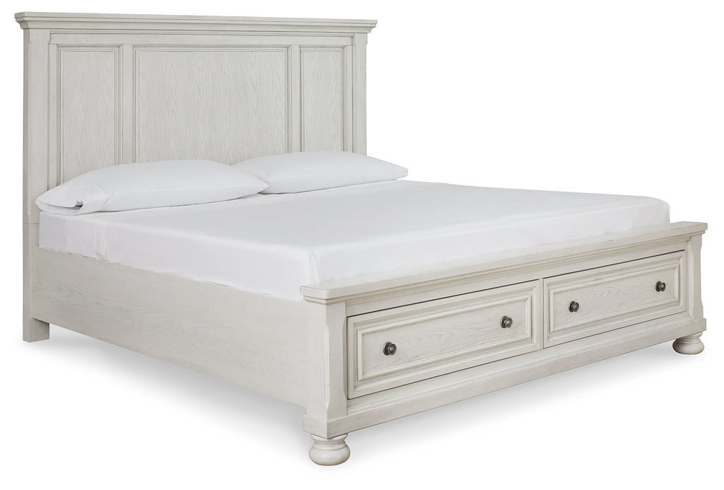 Robbinsdale Antique White King Storage Bedroom Set with 2 Nightstands