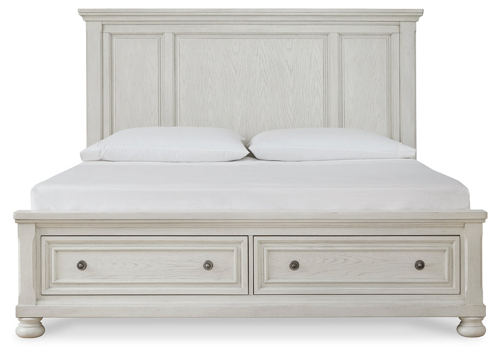 Robbinsdale Antique White King Storage Bedroom Set with 2 Nightstands