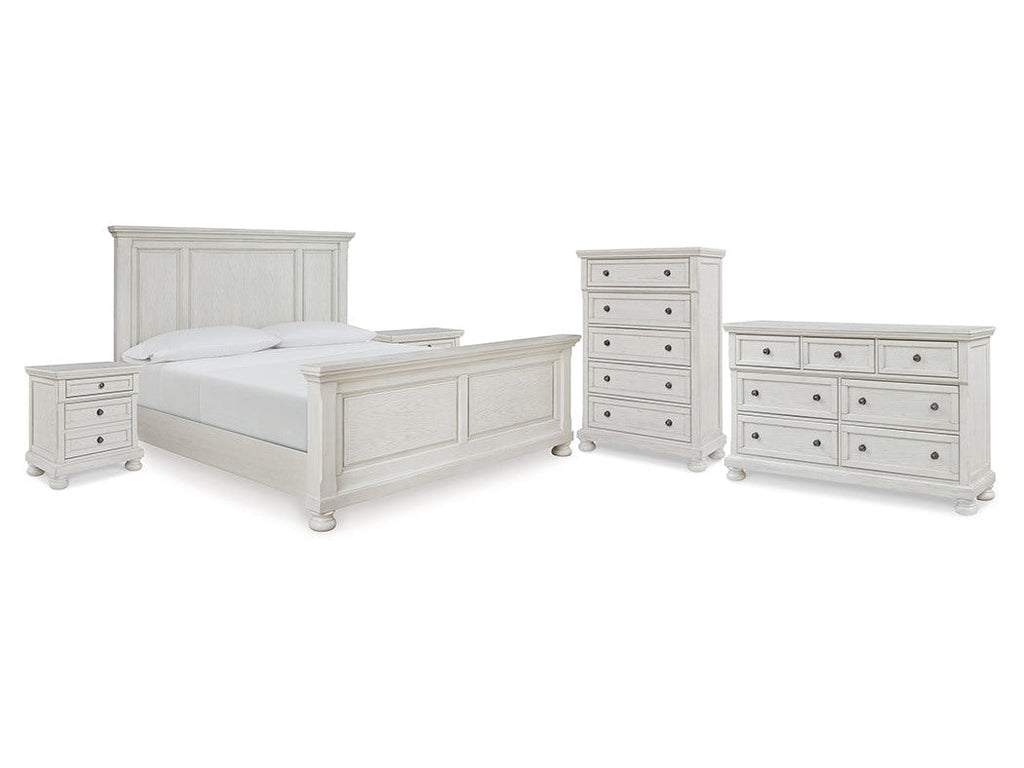 Robbinsdale Queen Panel Bed & Dresser & Chest & 2 Nightstands, Antique White