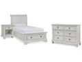 Robbinsdale Twin Sleigh Storage Bed, Dresser and Nightstand, Antique White