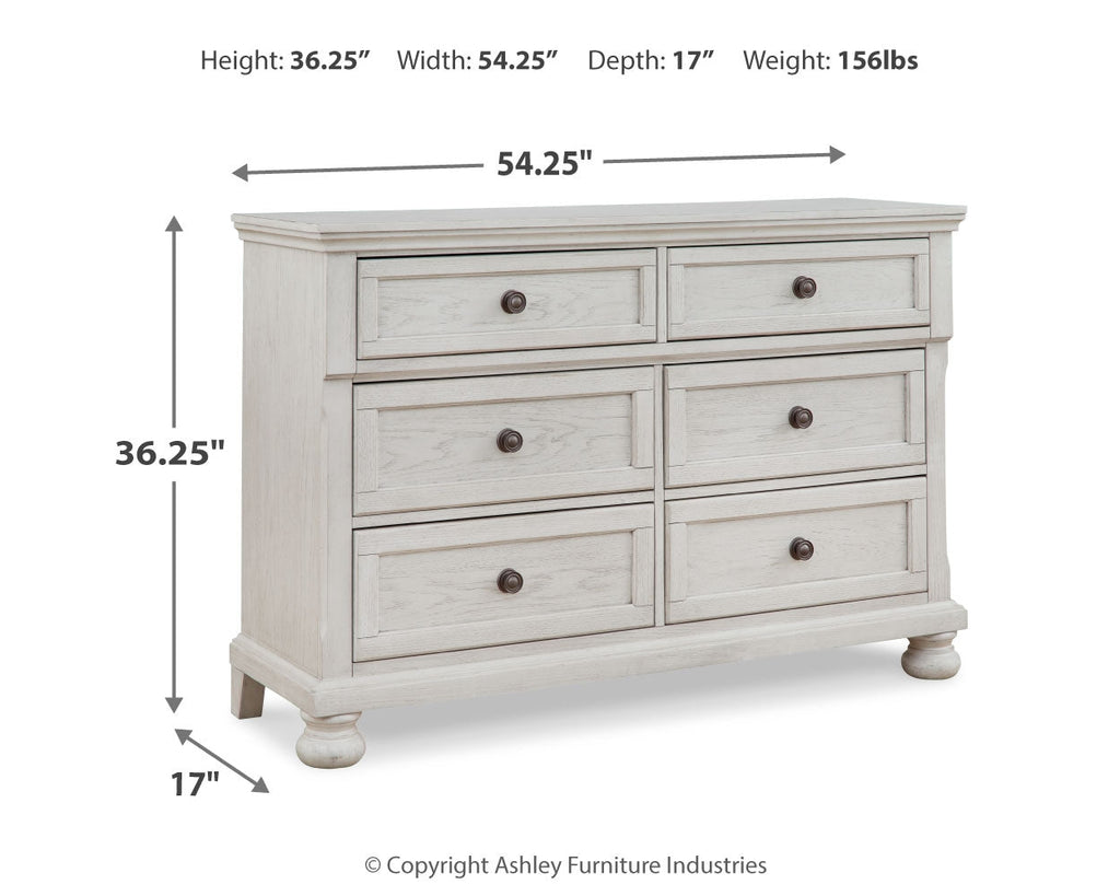 Robbinsdale Twin Sleigh Storage Bed, Dresser and Nightstand, Antique White