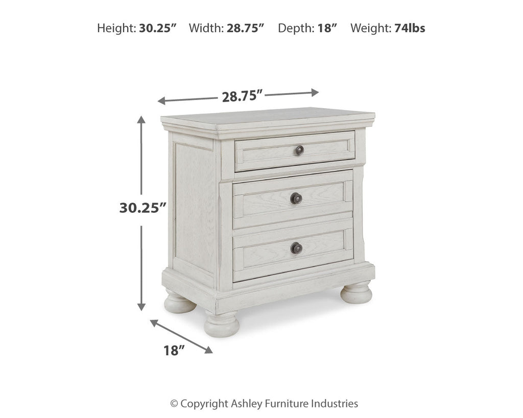 Robbinsdale Twin Sleigh Storage Bed, Dresser and Nightstand, Antique White