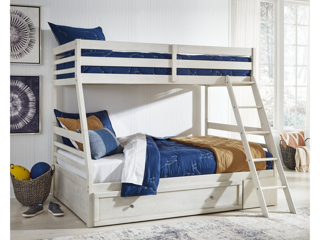 Robbinsdale Antique White Twin over Full Bunk Youth Bed with Storage
