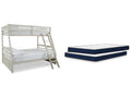 Robbinsdale Antique White/White Twin over Full Bunk Bed and Mattresses