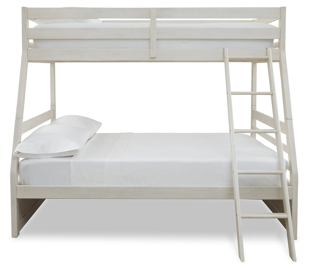 Robbinsdale Antique White/White Twin over Full Bunk Bed and Mattresses