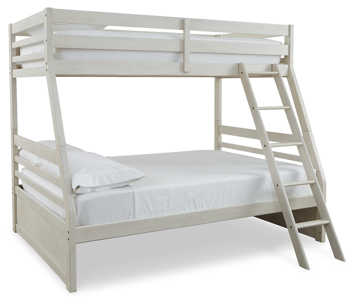 Robbinsdale Antique White/White Twin over Full Bunk Bed and Mattresses