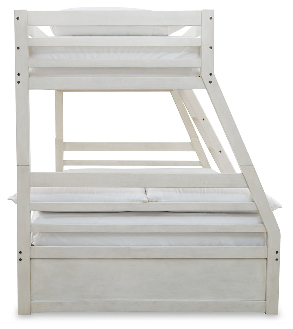 Robbinsdale Antique White/White Twin over Full Bunk Bed and Mattresses