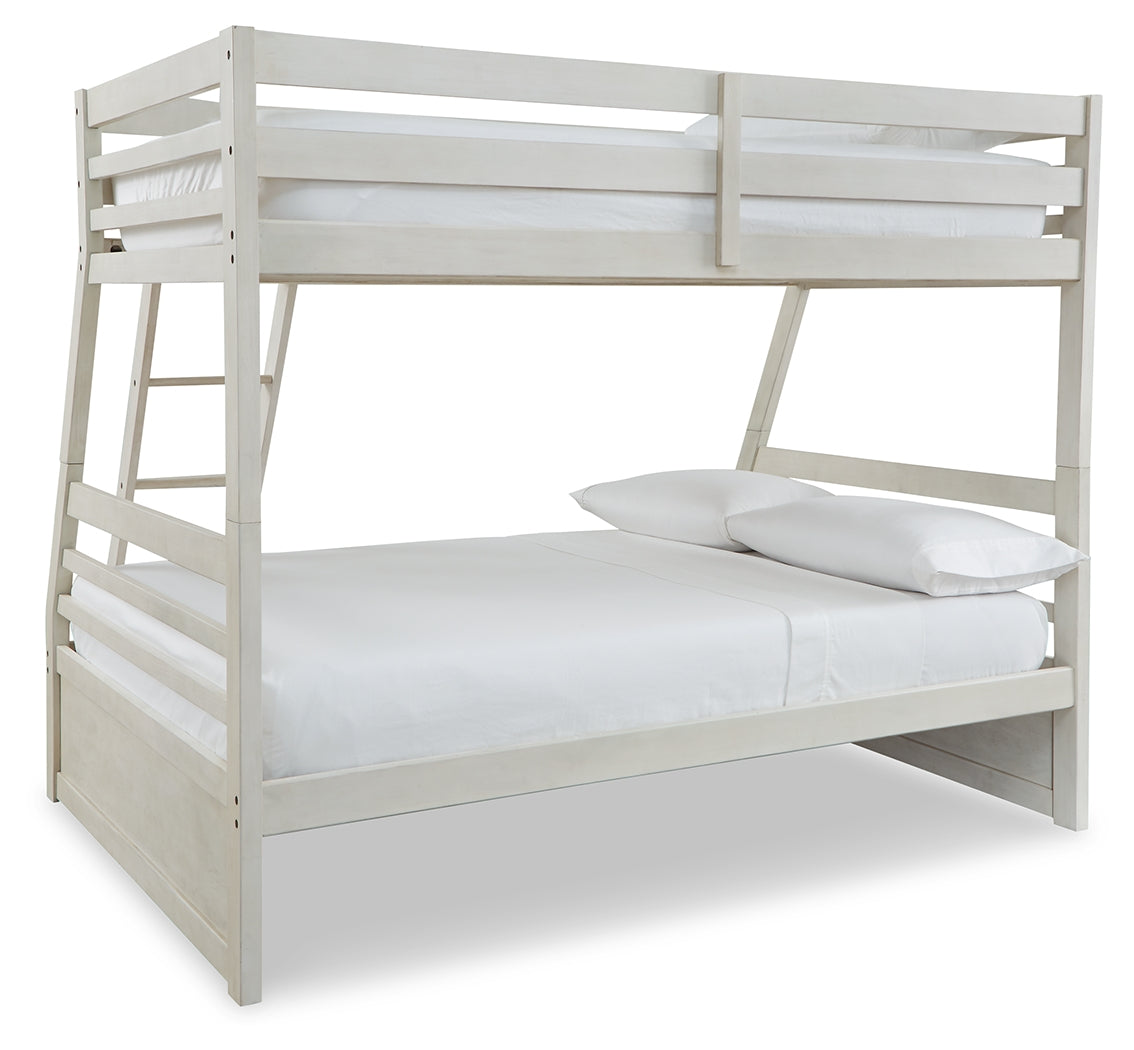 Robbinsdale Antique White/White Twin over Full Bunk Bed and Mattresses