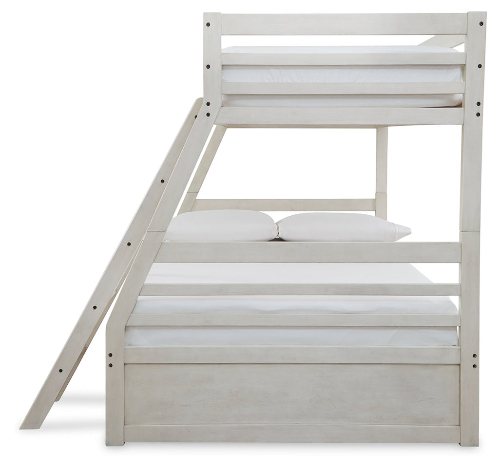 Robbinsdale Antique White/White Twin over Full Bunk Bed and Mattresses